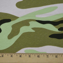 Load image into Gallery viewer, CLEARANCE Camo Green/White/ Very Light Pink. Lightweight Breathable Cotton Fabric. A Light Pink Camoflauge Print. Sold by the 1/2 yard
