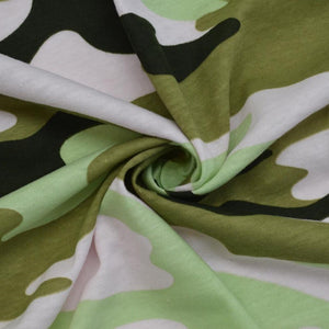 CLEARANCE Camo Green/White/ Very Light Pink. Lightweight Breathable Cotton Fabric. A Light Pink Camoflauge Print. Sold by the 1/2 yard