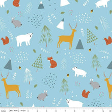 Load image into Gallery viewer, Flannel Fabric, Forest Animal Blue by Riley Blake. Adorable and Soft,  Bear&#39;s, Deer, Fox and Rabbit&#39;s! Nice Quality. Sold by the 1/2 yard.
