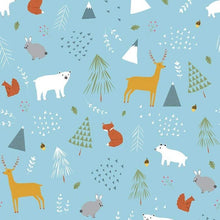 Load image into Gallery viewer, Flannel Fabric, Forest Animal Blue by Riley Blake. Adorable and Soft,  Bear&#39;s, Deer, Fox and Rabbit&#39;s! Nice Quality. Sold by the 1/2 yard.
