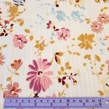 Load image into Gallery viewer, Ribbed Knit Fabric, 4 way Stretch, Beautiful Ivory with Pink and Blue Floral Print, Soft and Flowy Fabric, 8x3 Rib, Sold by the Half Yard
