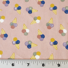 Load image into Gallery viewer, 57&quot; Cotton Poplin Fabric! Dusty Pink and Blue Ice Cream Cones, Cute and Fun Fabric,  57/59 inch wide Quality Fabric. Sold by the 1/2 yard.
