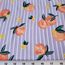 Load image into Gallery viewer, Double Brushed Poly Fabric, DBP, A Fun Coral Orange Peaches with lavender stripes, 4-Way Stretch, 58/60 inch wide, Sold by the 1/2 yard
