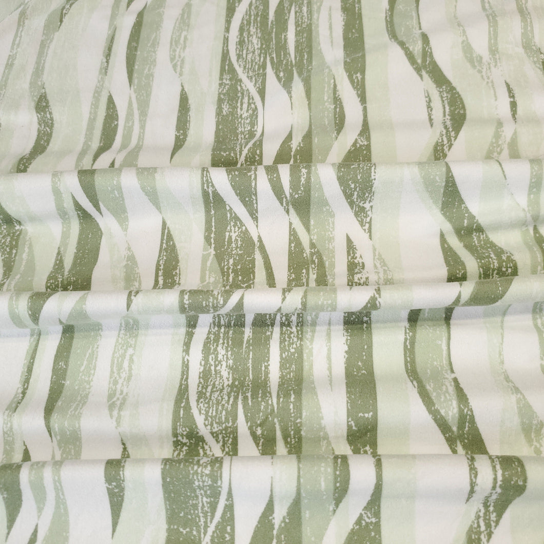 Double Brushed Poly Knit Fabric, Sage and White Waves, Very Pretty and So Soft and Versatile, Sold by the 1/2 yard