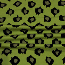 Load image into Gallery viewer, Cotton Spandex Knit Jersey Fabric, Riley Blake, Green and Black Leopard Print, Quality Stretch Knit, 4 Way Stretch, Sold by the 1/2 Yard
