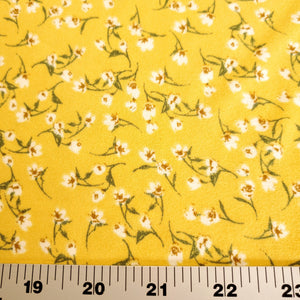 Double Brushed Poly, White floral print on Yellow, DBP Knit Fabric. Very Pretty and So Soft, 4-Way Stretch, Sold by the 1/2 yard