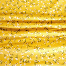 Load image into Gallery viewer, Double Brushed Poly, White floral print on Yellow, DBP Knit Fabric. Very Pretty and So Soft, 4-Way Stretch, Sold by the 1/2 yard
