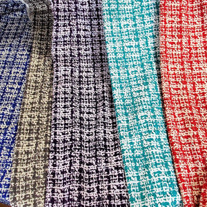 Liverpool Stretch Knit Fabric. Poly Spandex, Red, Blue, Teal, Purple, Gray. Textured, 4-Way Stretch, Nice Quality ,Sold by the 1/2 Yard