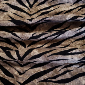 Double Brushed Poly, Black/Beige Zebra Animal Print, DBP Knit Fabric. Very Pretty and So Soft, 4-Way Stretch, Sold by the 1/2 yard