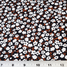 Load image into Gallery viewer, Double Brushed Polyester Knit Fabric, DBP, 4-Way Stretch, Black with White and Rust Dainty Floral, Soft and Versatile, Sold by the 1/2 yard
