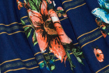 Load image into Gallery viewer, Double Brushed Polyester Knit Fabric, DBP, 4-Way Stretch, Royal Blue, Coral, and Teal Blue Floral, Soft and Versatile, Sold by the 1/2 yard
