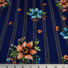 Load image into Gallery viewer, Double Brushed Polyester Knit Fabric, DBP, 4-Way Stretch, Royal Blue, Coral, and Teal Blue Floral, Soft and Versatile, Sold by the 1/2 yard
