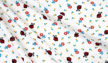 Load image into Gallery viewer, Double Brushed Poly, DBP Knit Fabric, Little Red Ladybug Floral Print on White, Very Cute and So Soft and Comfortable, Sold by the 1/2 yard
