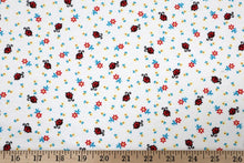 Load image into Gallery viewer, Double Brushed Poly, DBP Knit Fabric, Little Red Ladybug Floral Print on White, Very Cute and So Soft and Comfortable, Sold by the 1/2 yard
