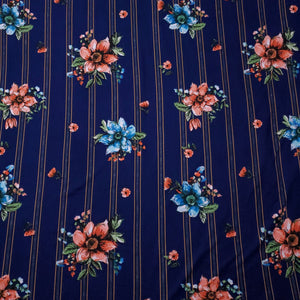 Double Brushed Polyester Knit Fabric, DBP, 4-Way Stretch, Royal Blue, Coral, and Teal Blue Floral, Soft and Versatile, Sold by the 1/2 yard