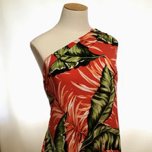 Load image into Gallery viewer, Pretty Red and Green Hawaiian Tropical Island Floral Print, Poly Spandex Knit Fabric, 2-Way Stretch and a Nice Drape, Sold By The 1/2 Yard
