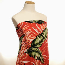 Load image into Gallery viewer, Pretty Red and Green Hawaiian Tropical Island Floral Print, Poly Spandex Knit Fabric, 2-Way Stretch and a Nice Drape, Sold By The 1/2 Yard
