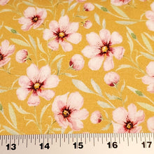 Load image into Gallery viewer, Organic Cotton Spandex European Knit Fabric, Very Pretty Floral Prins, Yellow, Gray, Blue, Organic Cotton 4-way stretch . Sold by 1/2 yard.
