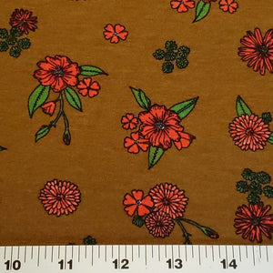 Viscose Spandex Euro Knit Fabric: Pretty Red Pink Floral, Excellent Quality Soft and Silky Fabric, 4-way stretch . Sold by the 1/2 yard.