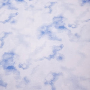 Cotton Spandex Knit by Riley Blake: Denim Blue Tone Tie Dye Print. Fun and Popular Stretch Knit Fabric. 4-way Stretch. Sold by the 1/2 yard.