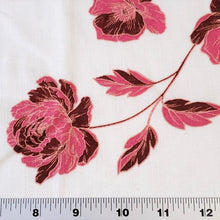 Load image into Gallery viewer, Woven Cotton Linen Blend, Very Pretty Pink and Maroon Floral on White. Nice Breathable Fabric. No Stretch Woven, Sold by the 1/2 yard
