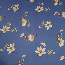 Load image into Gallery viewer, Ivory and Blue Floral Double Brushed Knit Fabric, Pretty and Fun Fabric, DBP, 4-Way Stretch, So Soft and Versatile, Sold by the 1/2 yard
