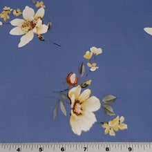 Load image into Gallery viewer, Ivory and Blue Floral Double Brushed Knit Fabric, Pretty and Fun Fabric, DBP, 4-Way Stretch, So Soft and Versatile, Sold by the 1/2 yard
