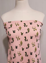 Load image into Gallery viewer, Double Brushed Polyester Knit Fabric, DBP, 4-Way Stretch, Pretty Pink with Green Cactus Print, So Soft and Versatile, Sold by the 1/2 yard
