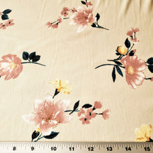 Load image into Gallery viewer, Double Brushed Polyester Knit Fabric, DBP, 4-Way Stretch, a Pretty Taupe and Blush Floral Print, So Soft and Versatile, Sold by the 1/2 yard
