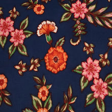 Load image into Gallery viewer, Single Brushed Stretch Knit Fabric, Navy Coral Pink Floral Print , Very Nice Feel and Drape, Soft and Versatile, Sold by the 1/2 yard
