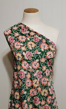 Load image into Gallery viewer, ITY Stretch Knit Fabric, A Very Pretty Hunter Green and Pink Floral, Very Nice Feel and Drape, So Soft and Versatile, Sold by the 1/2 yard
