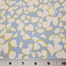 Load image into Gallery viewer, Swimwear Fabric: Nylon Spandex Knit, Pretty Blue with White and Yellow Print. Nice Quality Activewear and Swim Fabric. Sold by the 1/2 yard
