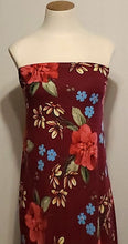 Load image into Gallery viewer, Double Brushed Polyester Knit Fabric, DBP, 4-Way Stretch, a Pretty Burgundy and Blue Floral, So Soft and Versatile, Sold by the 1/2 yard
