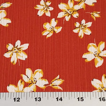 Load image into Gallery viewer, Ribbed Knit Fabric: Pretty 4x2 Rib Rust With Ivory and Yellow Floral Print, Great for any Season. 4-Way Stretch, Sold by the 1/2 yard
