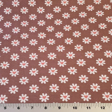 Load image into Gallery viewer, Cotton Spandex Euro Knit Fabric, Cocoa Mauve, White Flower with Pink Heart, Excellent Quality And Soft, 4-way Stretch. Sold by the 1/2 yard.
