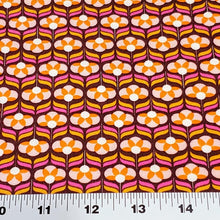 Load image into Gallery viewer, Cotton Spandex Euro Knit Fabric: Pink White or Orange Brown Retro Print, Excellent Quality Soft Fabric, 4-way stretch .Sold by the 1/2 yard.
