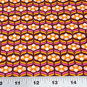 Cotton Spandex Euro Knit Fabric: Pink White or Orange Brown Retro Print, Excellent Quality Soft Fabric, 4-way stretch .Sold by the 1/2 yard.