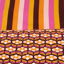 Load image into Gallery viewer, Cotton Spandex Euro Knit Fabric: Fall Pink, Orange, Brown, White Stripe, Excellent Quality Soft Fabric, 4-way stretch .Sold by the 1/2 yard.
