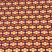 Load image into Gallery viewer, Cotton Spandex Euro Knit Fabric: Pink White or Orange Brown Retro Print, Excellent Quality Soft Fabric, 4-way stretch .Sold by the 1/2 yard.
