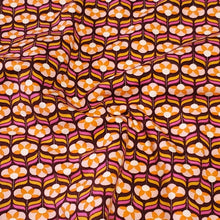 Load image into Gallery viewer, Cotton Spandex Euro Knit Fabric: Pink White or Orange Brown Retro Print, Excellent Quality Soft Fabric, 4-way stretch .Sold by the 1/2 yard.
