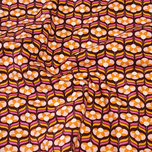 Cotton Spandex Euro Knit Fabric: Pink White or Orange Brown Retro Print, Excellent Quality Soft Fabric, 4-way stretch .Sold by the 1/2 yard.