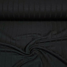 Load image into Gallery viewer, Viscose Spandex Euro Knit Fabric: Solid Black with Rib Texture, Great Quality Soft and Silky Fabric, 4-way stretch. Sold by the 1/2 yard.
