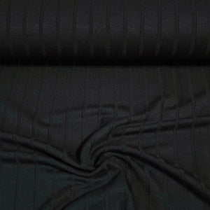 Viscose Spandex Euro Knit Fabric: Solid Black with Rib Texture, Great Quality Soft and Silky Fabric, 4-way stretch. Sold by the 1/2 yard.