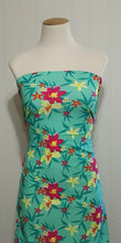 Load image into Gallery viewer, SWIM Fabric: Nylon Spandex Knit, Pretty Hot Pink Floral on Teal Green. Very Nice Quality Activewear and Swimwear. Sold by the 1/2 yard
