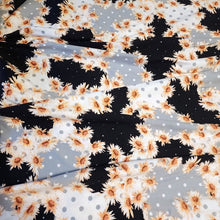 Load image into Gallery viewer, Double Brushed Polyester Knit Fabric, DBP, 4-Way Stretch, Rust Floral and Dots in Black and Gray, Soft and Versatile, Sold by the 1/2 yard
