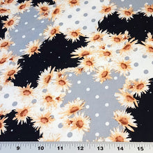 Load image into Gallery viewer, Double Brushed Polyester Knit Fabric, DBP, 4-Way Stretch, Rust Floral and Dots in Black and Gray, Soft and Versatile, Sold by the 1/2 yard
