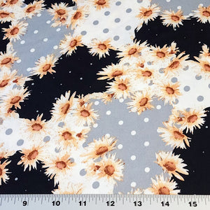 Double Brushed Polyester Knit Fabric, DBP, 4-Way Stretch, Rust Floral and Dots in Black and Gray, Soft and Versatile, Sold by the 1/2 yard