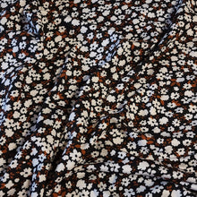 Load image into Gallery viewer, Double Brushed Polyester Knit Fabric, DBP, 4-Way Stretch, Black with White and Rust Dainty Floral, Soft and Versatile, Sold by the 1/2 yard
