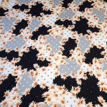 Load image into Gallery viewer, Double Brushed Polyester Knit Fabric, DBP, 4-Way Stretch, Rust Floral and Dots in Black and Gray, Soft and Versatile, Sold by the 1/2 yard
