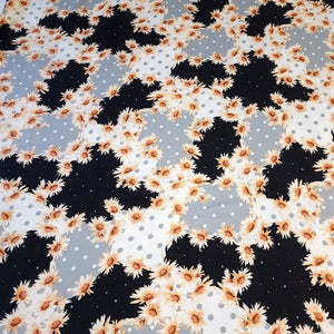 Double Brushed Polyester Knit Fabric, DBP, 4-Way Stretch, Rust Floral and Dots in Black and Gray, Soft and Versatile, Sold by the 1/2 yard